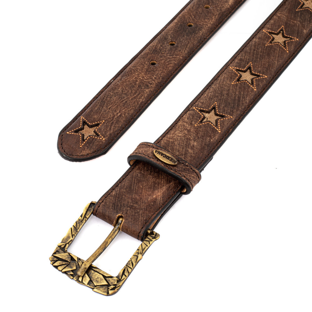 Ceinture étoile en cuir marron, boucles interchangeable - Star brass
