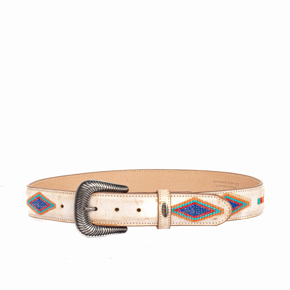 Ceinture en cuir beige avec boucle interchangeable - Punto cruz beige rustik