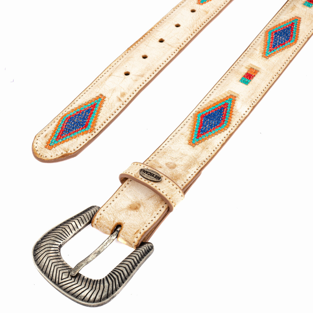 Ceinture en cuir beige avec boucle interchangeable - Punto cruz beige rustik