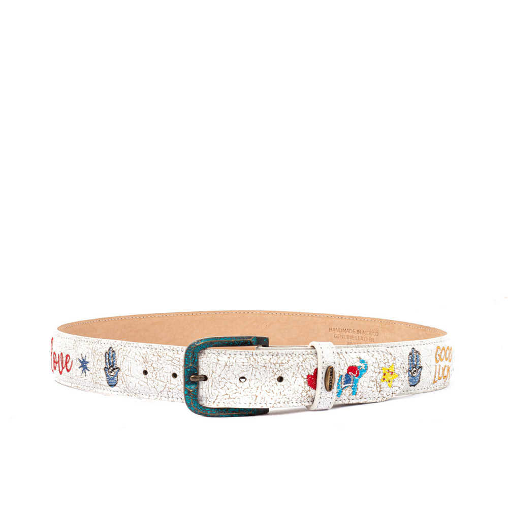 Ceinture en cuir blanc avec boucle interchangeable - Paraiso White