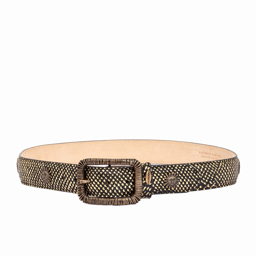 Ceinture en cuir Noir/doré avec boucle interchangeable - Sol Black Gold Maracaibo