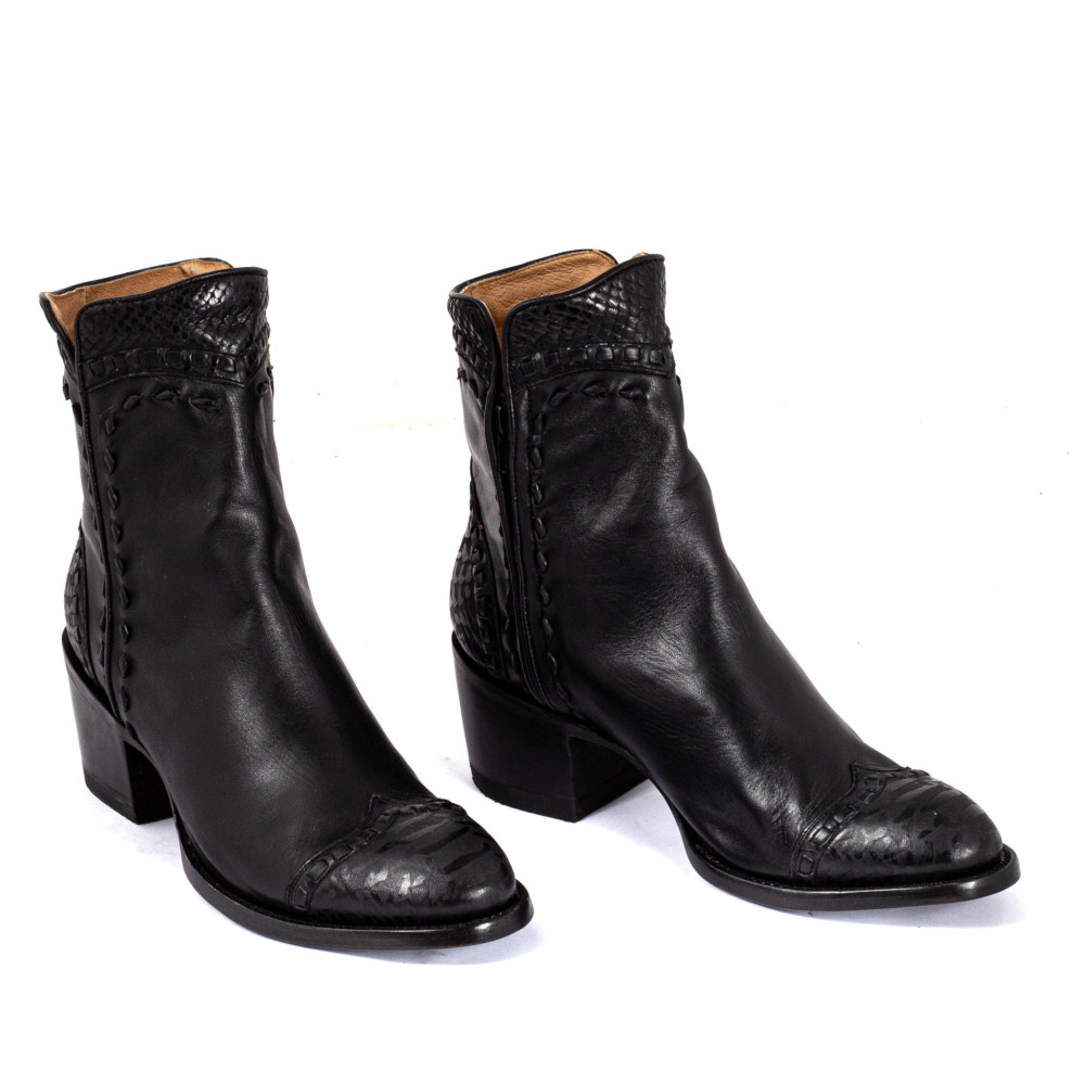 Bottines santiags avec tresse et pointe en cuir embossé serpent - Crithier maracaibo