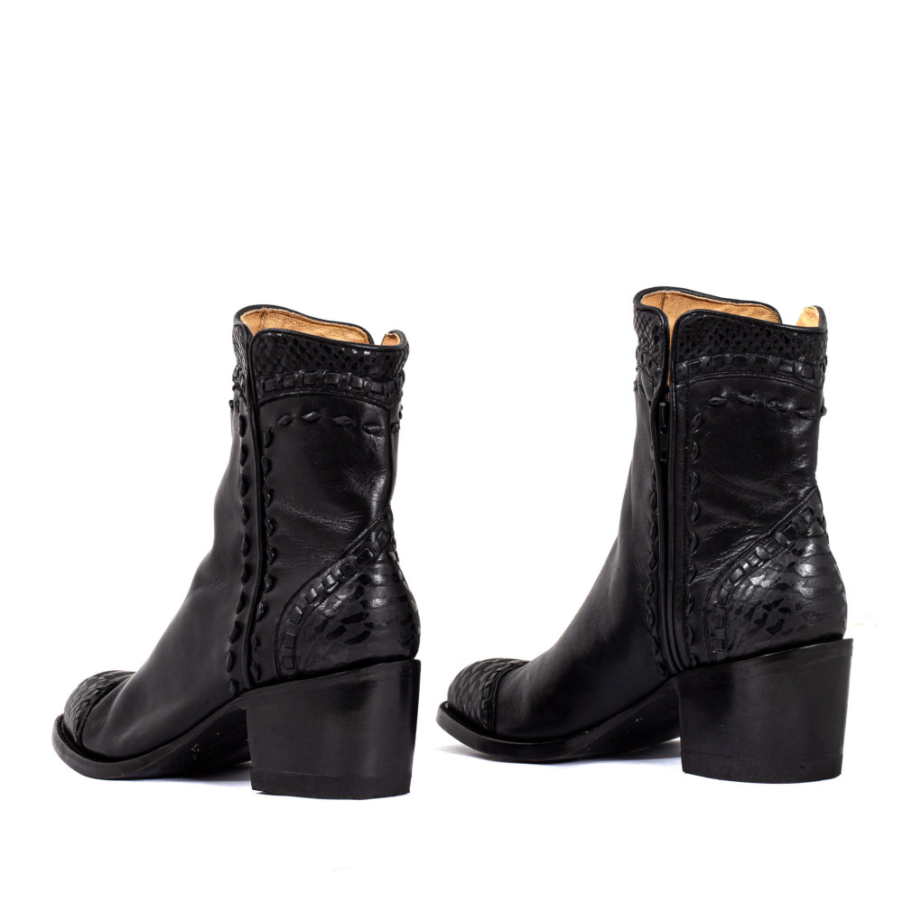 Bottines santiags avec tresse et pointe en cuir embossé serpent - Crithier maracaibo