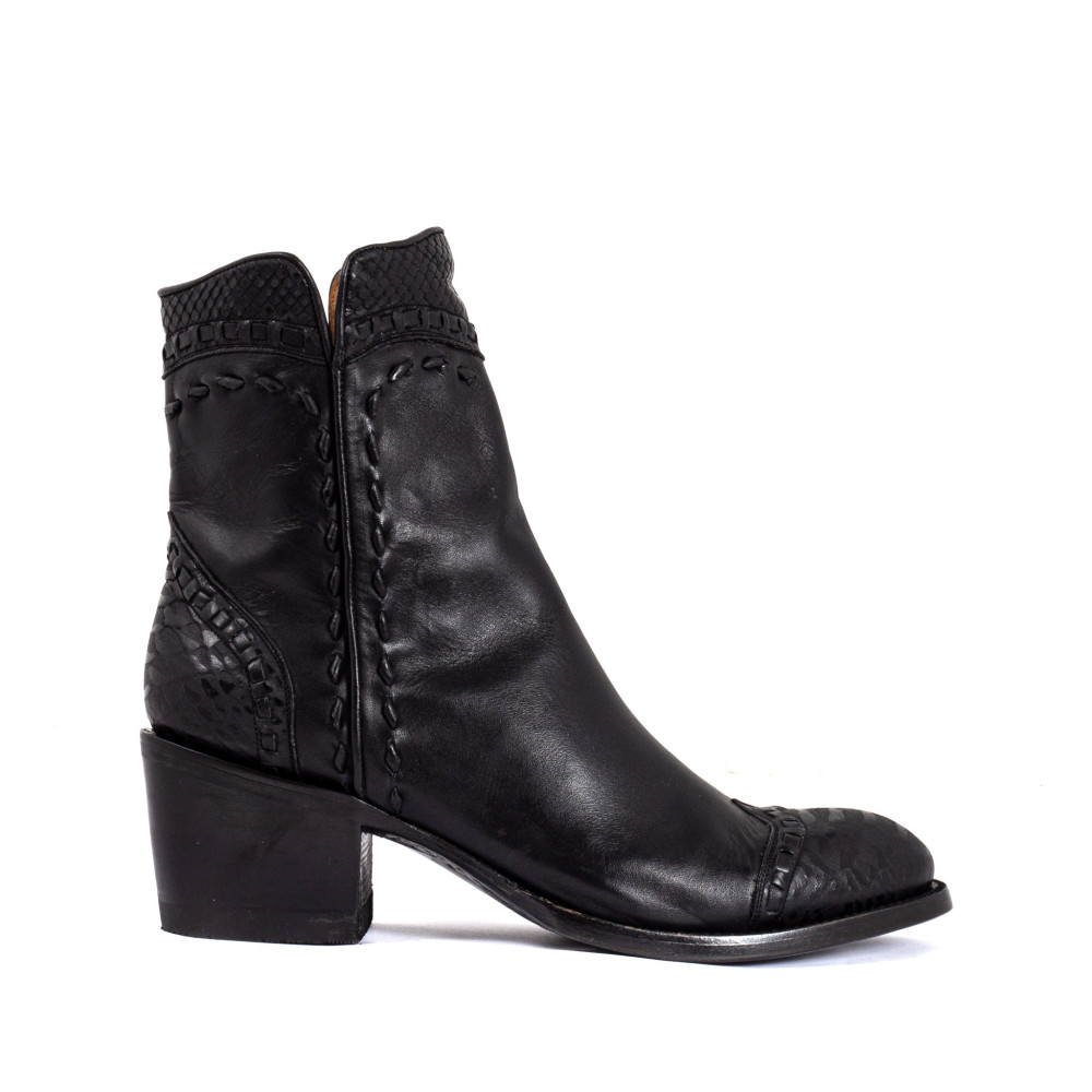 Bottines santiags avec tresse et pointe en cuir embossé serpent - Crithier maracaibo