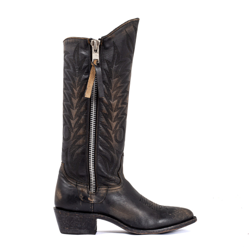 Bottes santiags avec zip en cuir noir patiné - Razz 13 beige - Santiags femme