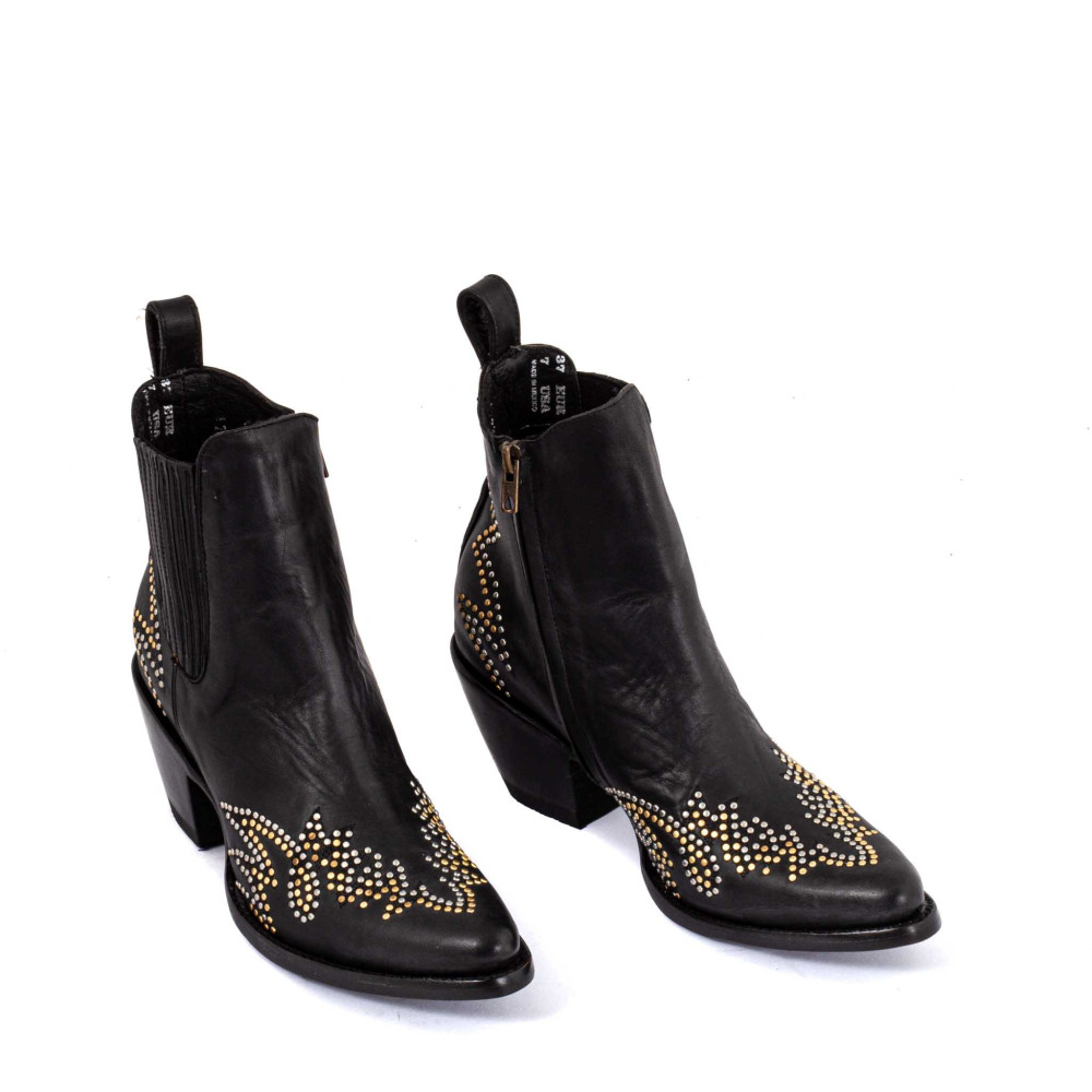 Santiags cloutées noires avec zip - Luxor zip black - Santiags femme