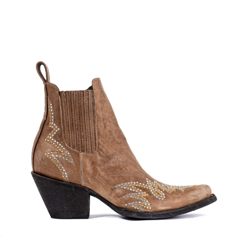 Santiags beiges cloutées avec zip - Luxor zip bone - Santiags femme