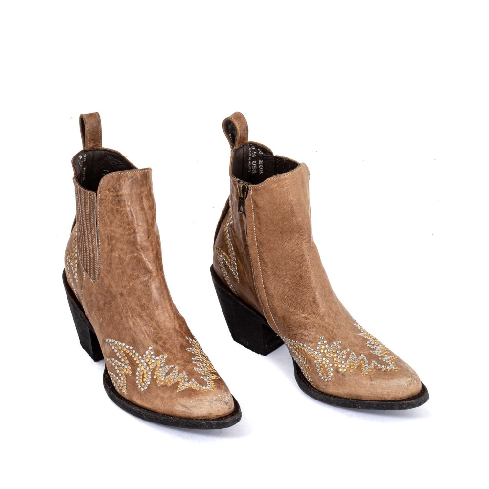 Santiags beiges cloutées avec zip - Luxor zip bone - Santiags femme