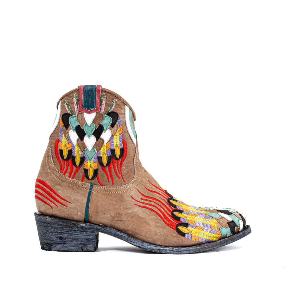 Santiags beiges, boots western brodées avec coeur - Formentera bone - Santiags femme