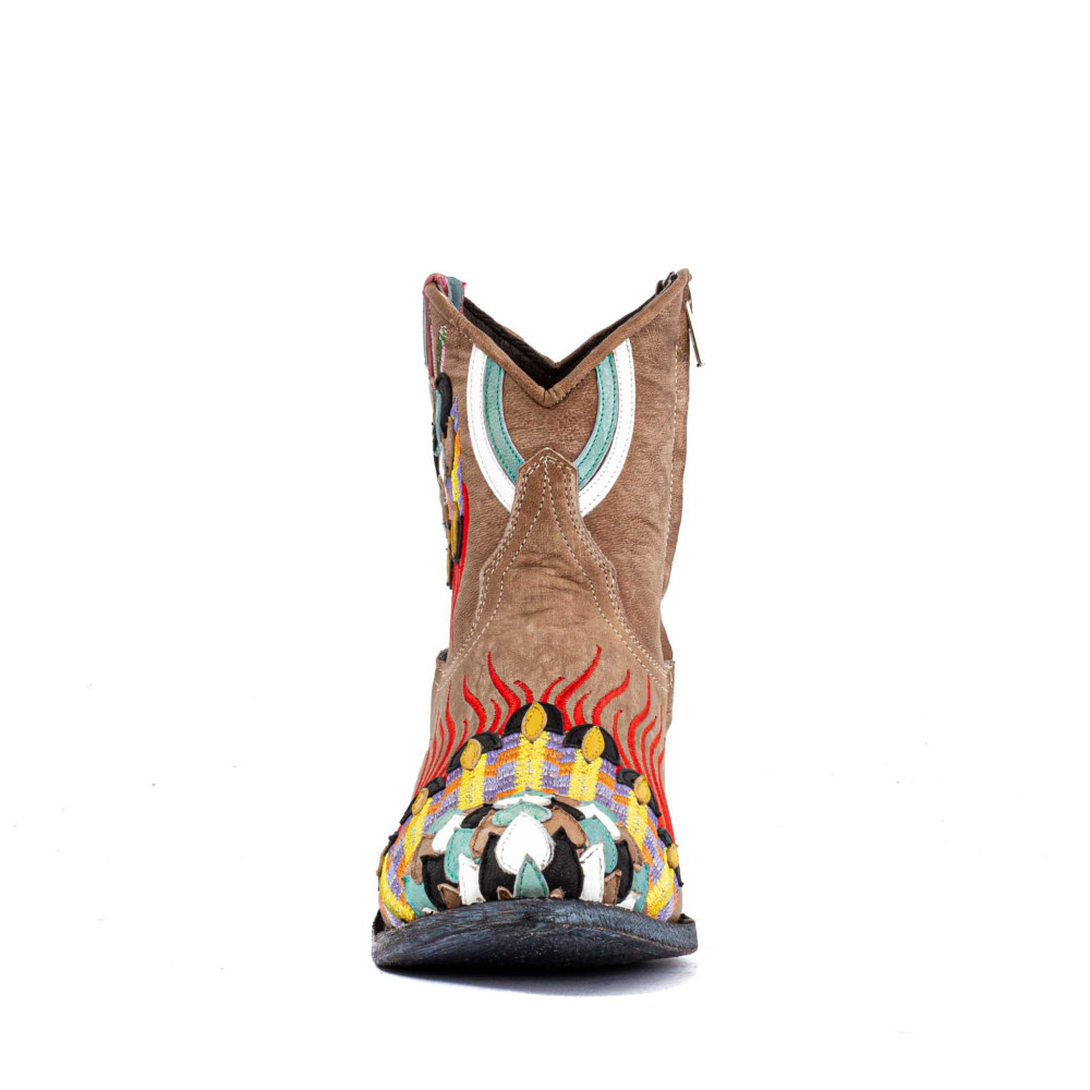 Santiags beiges, boots western brodées avec coeur - Formentera bone - Santiags femme