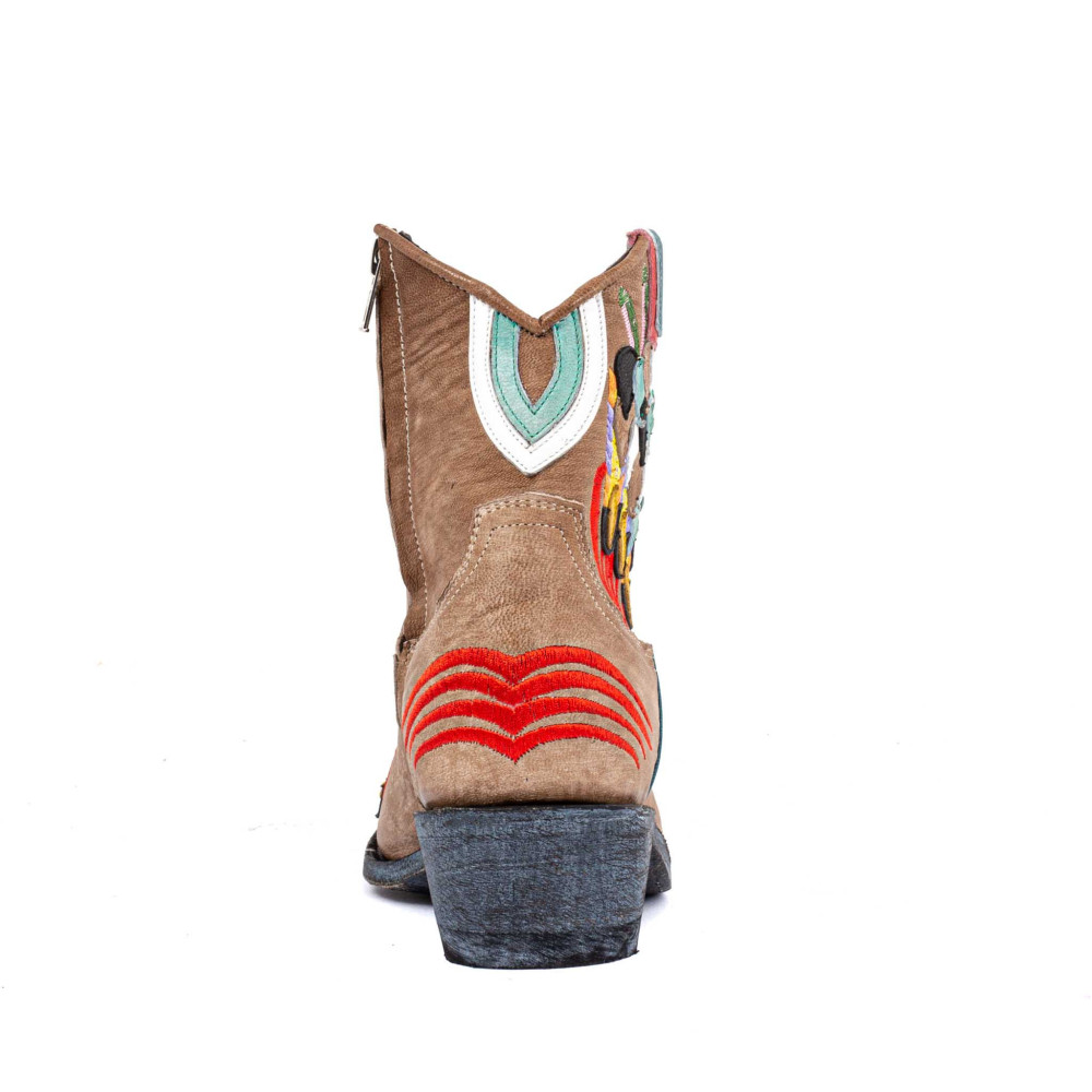Santiags beiges, boots western brodées avec coeur - Formentera bone - Santiags femme