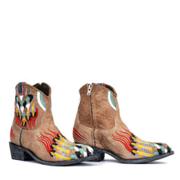 Santiags beiges, boots western brodées avec coeur - Formentera bone - Santiags femme