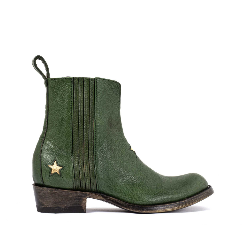 Bottes de moto à étoiles en cuir vert - Starlink green - Santiags femme