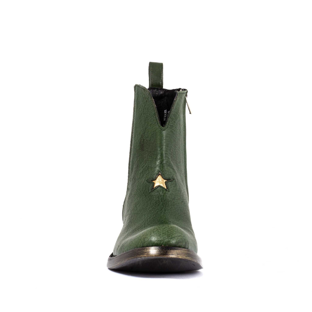 Bottes de moto à étoiles en cuir vert - Starlink green - Santiags femme