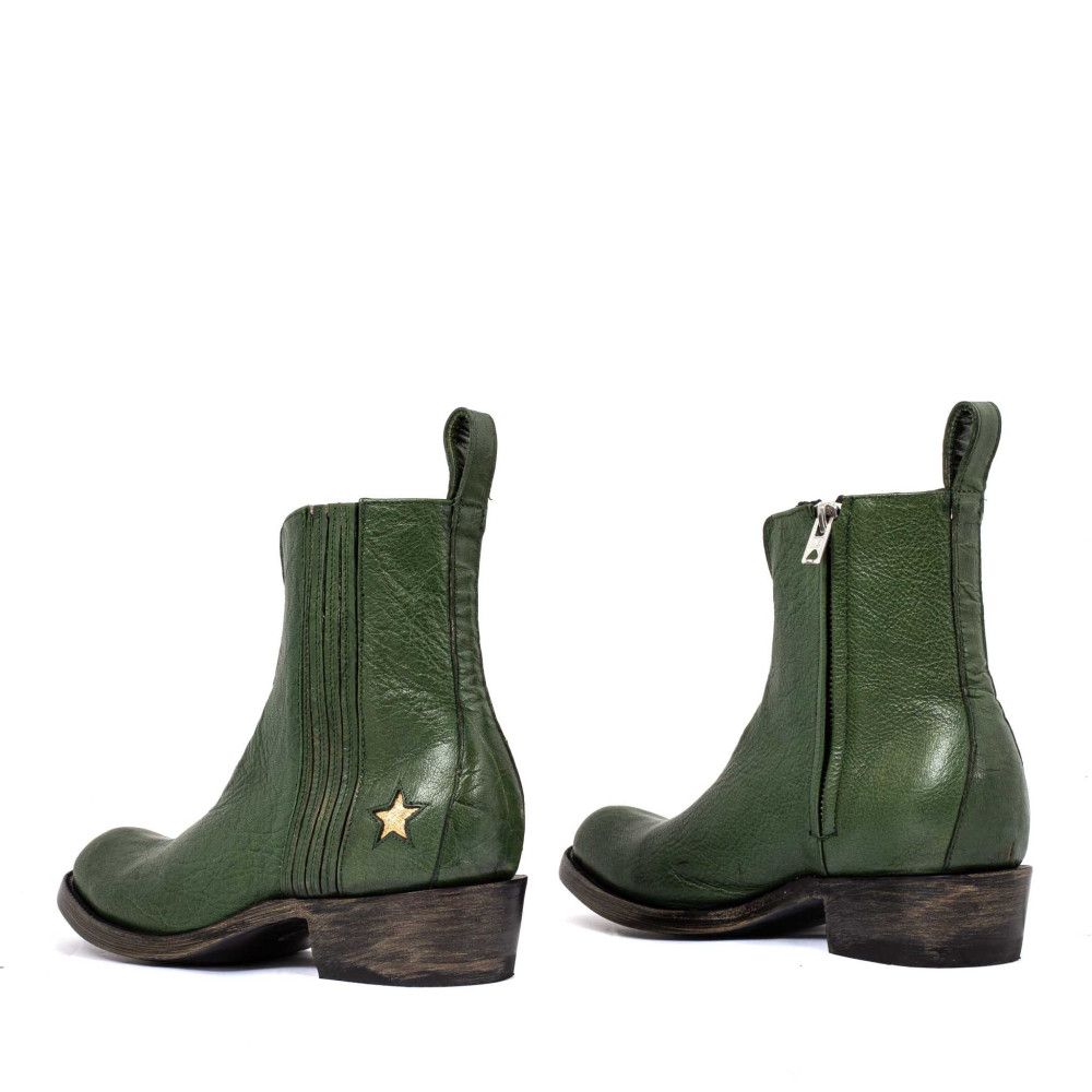 Bottes de moto à étoiles en cuir vert - Starlink green - Santiags femme