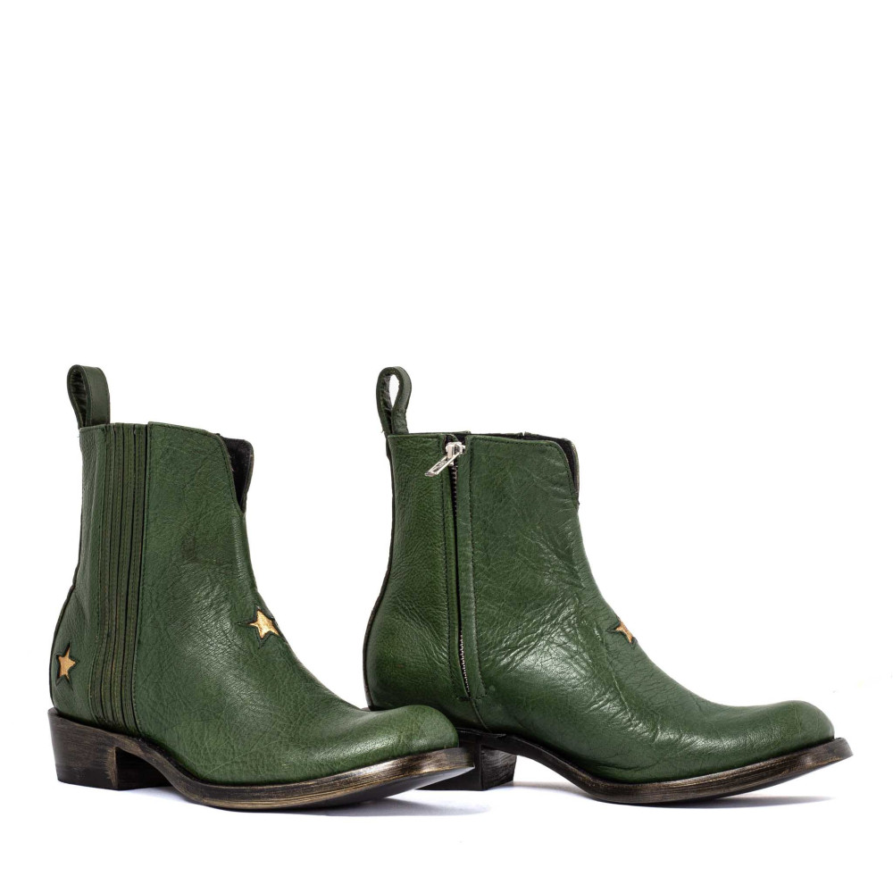 Bottes de moto à étoiles en cuir vert - Starlink green - Santiags femme
