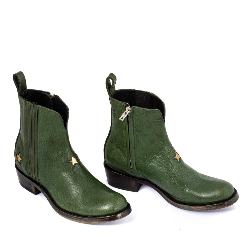 Bottes de moto à étoiles en cuir vert - Starlink green - Santiags femme