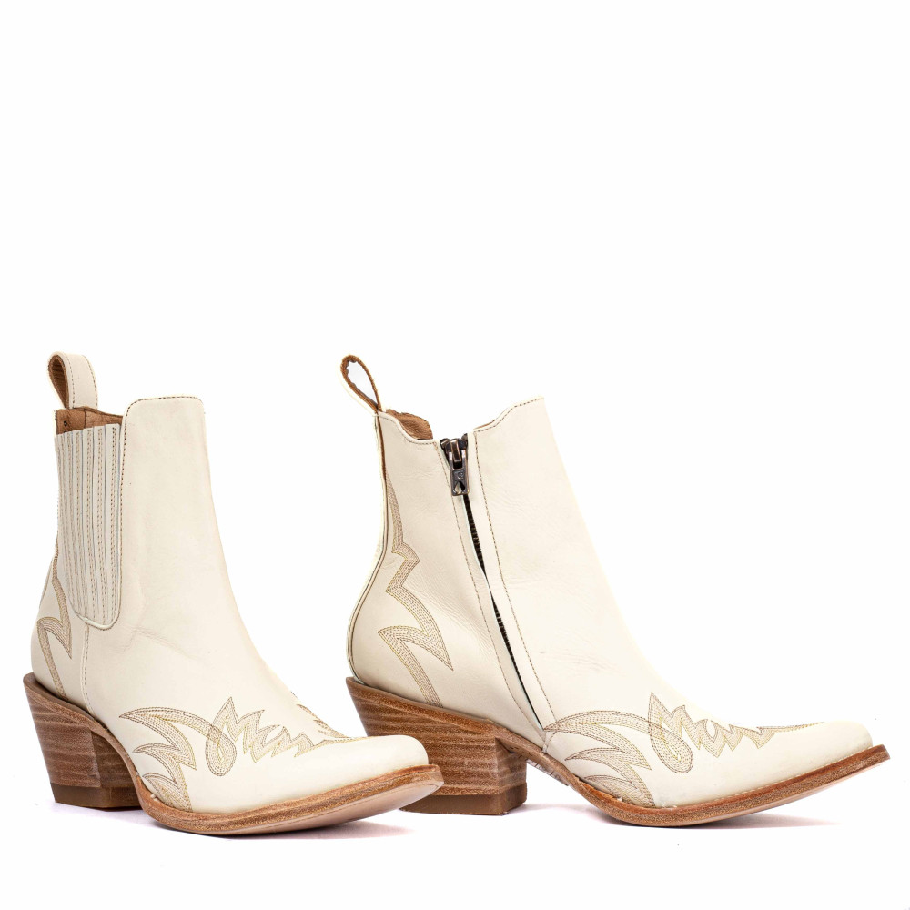 Santiags basses couleur crême avec zip - Fury white trigger - Santiags femme