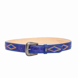 Ceinture en cuir bleu avec boucle interchangeable - Punto cruz electic blue