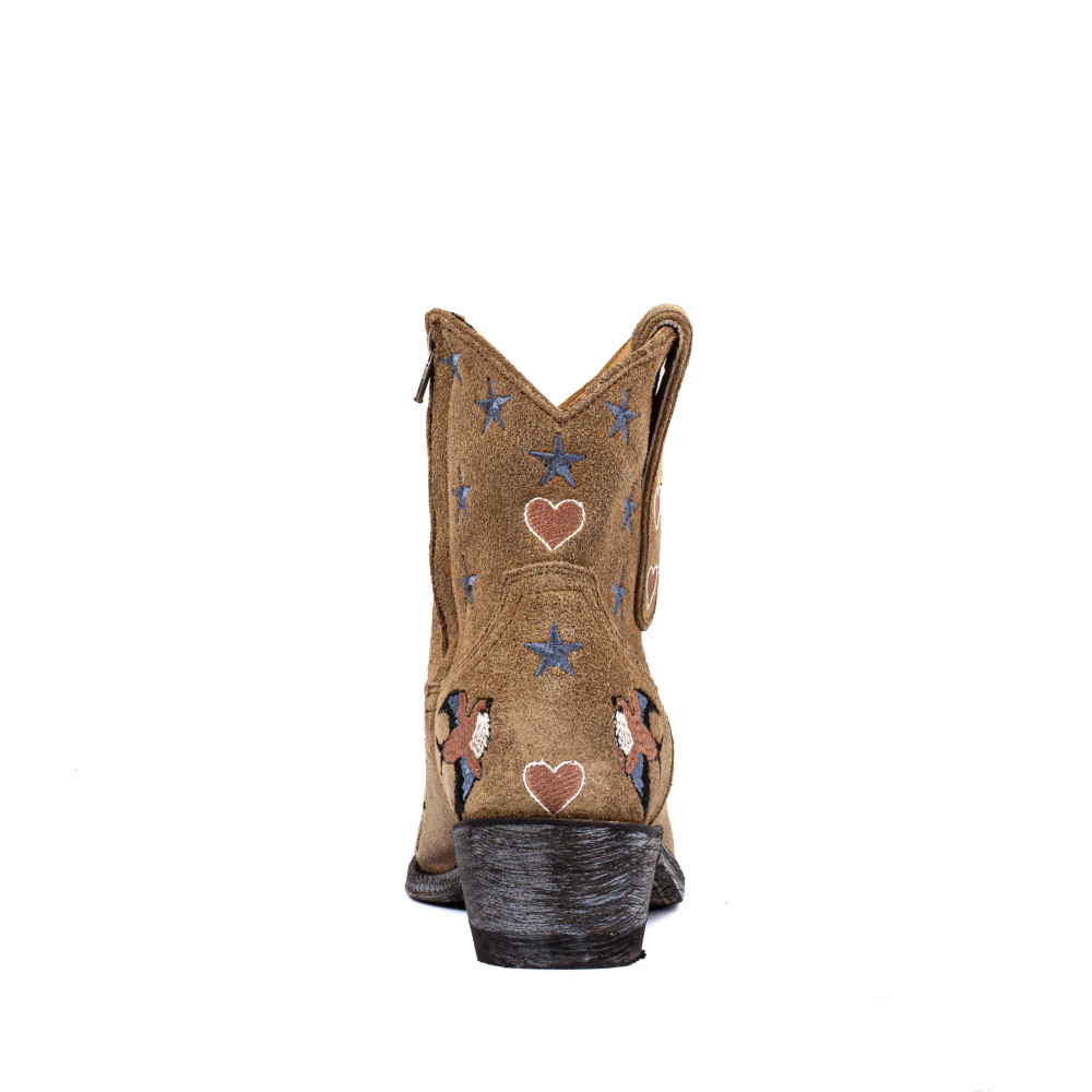 Boots western brodées en suede beige - Golondrina tan - Santiags femme