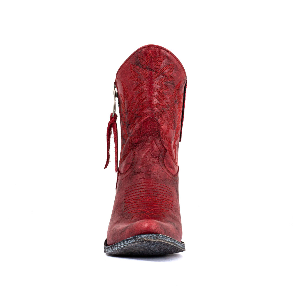 Santiags western à talon avec zip, cuir rouge - Razz 6 red - Santiags femme