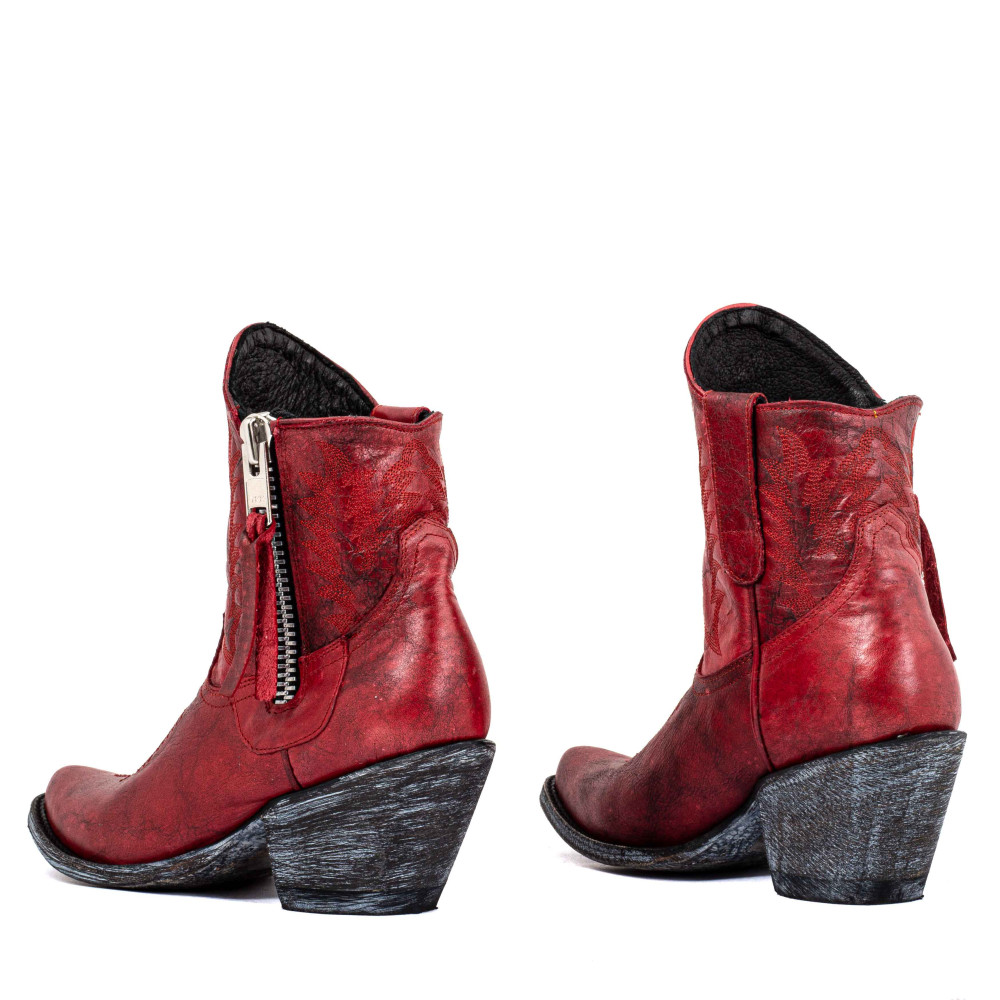 Santiags western à talon avec zip, cuir rouge - Razz 6 red - Santiags femme