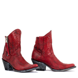 Santiags western à talon avec zip, cuir rouge - Razz 6 red - Santiags femme