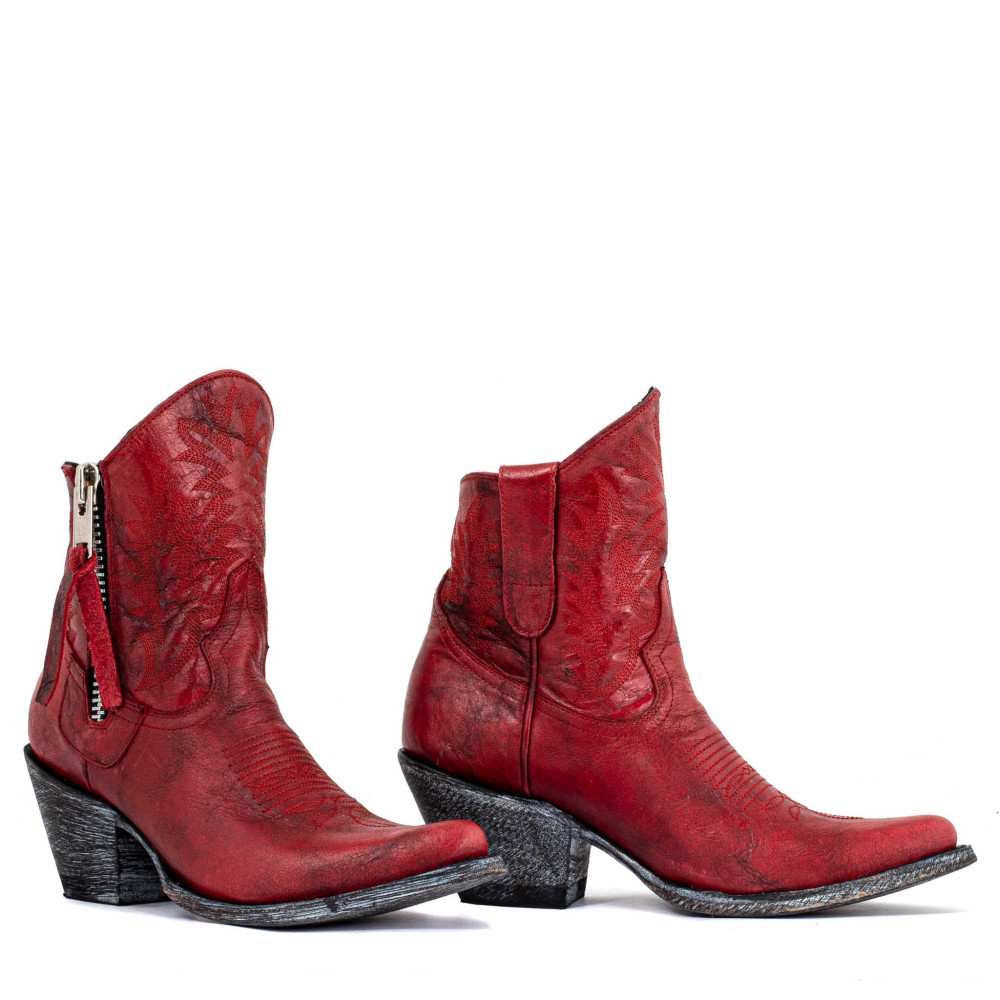 Santiags western à talon avec zip, cuir rouge - Razz 6 red - Santiags femme