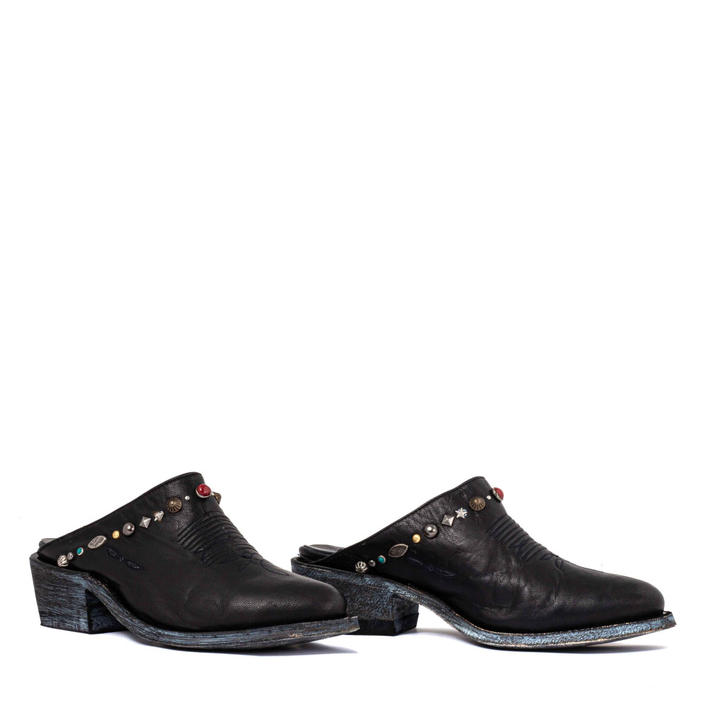 Mules western noir orné de bijoux - Sayulita black - Santiags femme