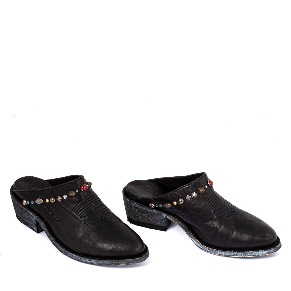 Mules western noir orné de bijoux - Sayulita black - Santiags femme