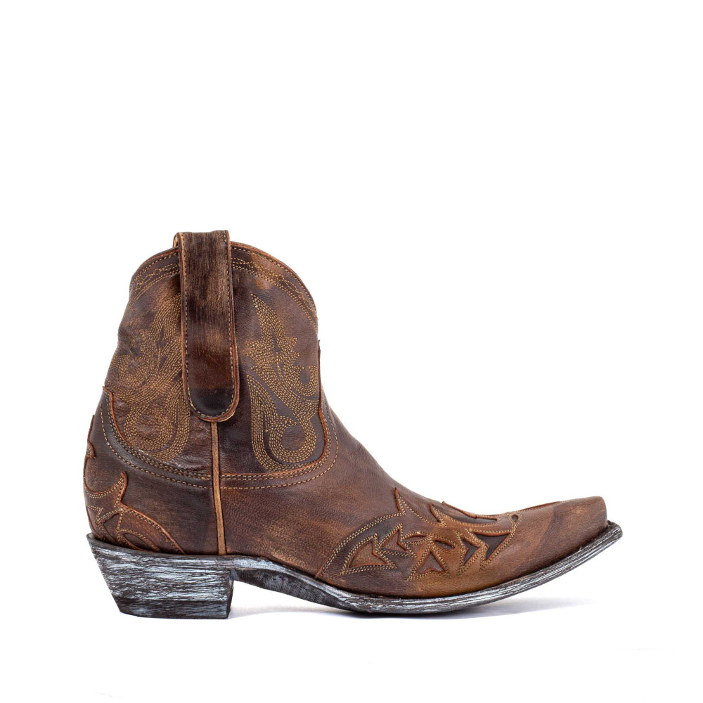 Low boots marron en cuir avec zip - Stitched ocre - Santiags femme