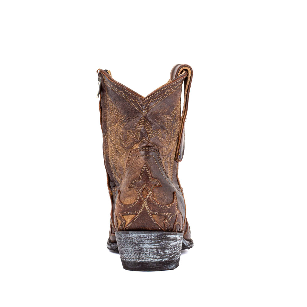 Low boots marron en cuir avec zip - Stitched ocre - Santiags femme