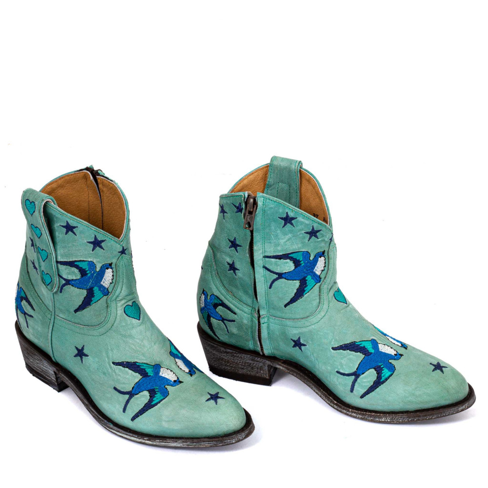 Santiags Golondrina Aqua | Broderies et cuir premium| Mexicana