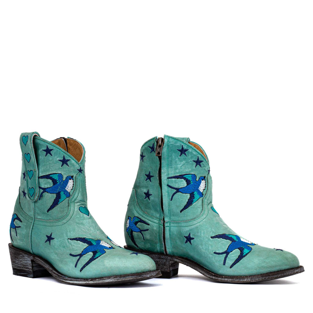Santiags Golondrina Aqua | Broderies et cuir premium| Mexicana