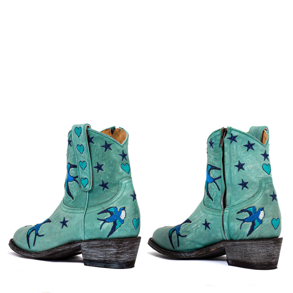 Santiags Golondrina Aqua | Broderies et cuir premium| Mexicana
