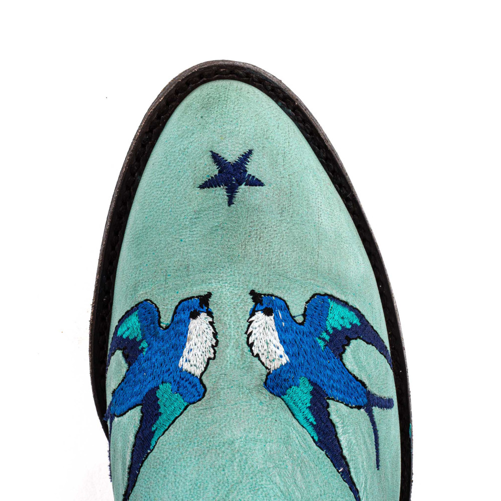 Santiags Golondrina Aqua | Broderies et cuir premium| Mexicana