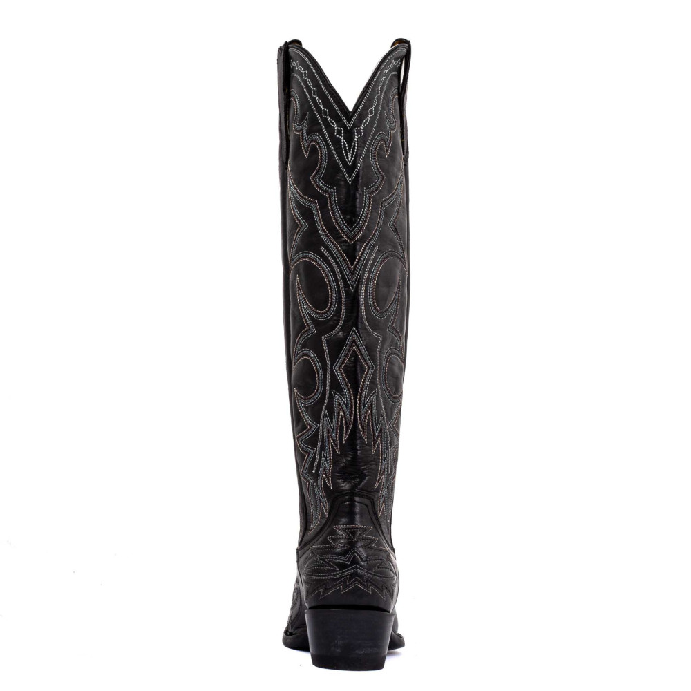 Bottes santiags en cuir noir lisse, surpiqures multicolores - Fantasia black - Santiags femme