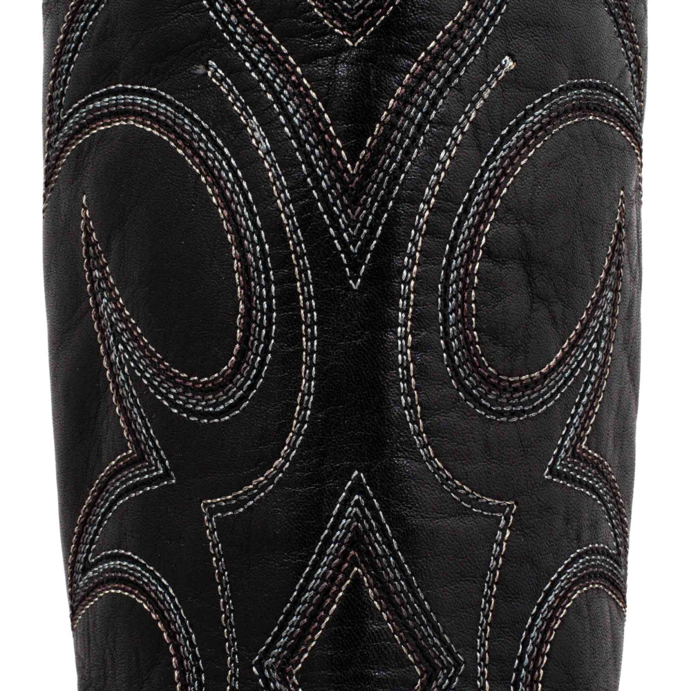 Bottes santiags en cuir noir lisse, surpiqures multicolores - Fantasia black - Santiags femme