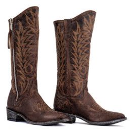 Bottes santiags avec zip en cuir marron vieilli - Razz 13 chocolate - Santiags femme