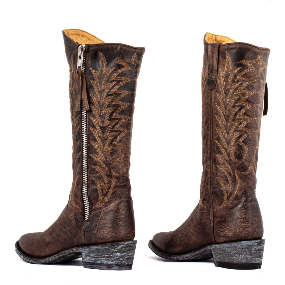 Bottes santiags avec zip en cuir marron vieilli - Razz 13 chocolate - Santiags femme