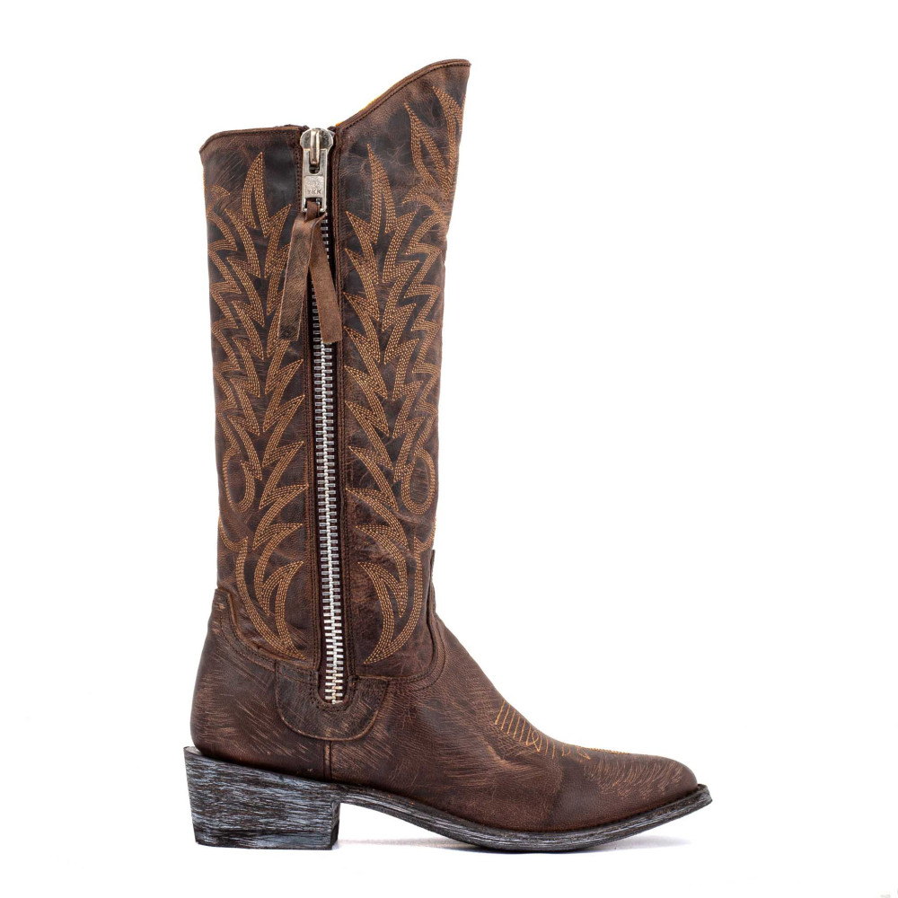 Bottes santiags avec zip en cuir marron vieilli - Razz 13 chocolate - Santiags femme