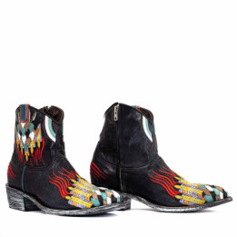 Santiags noires, boots western brodées avec coeur - Formentera black - Santiags femme