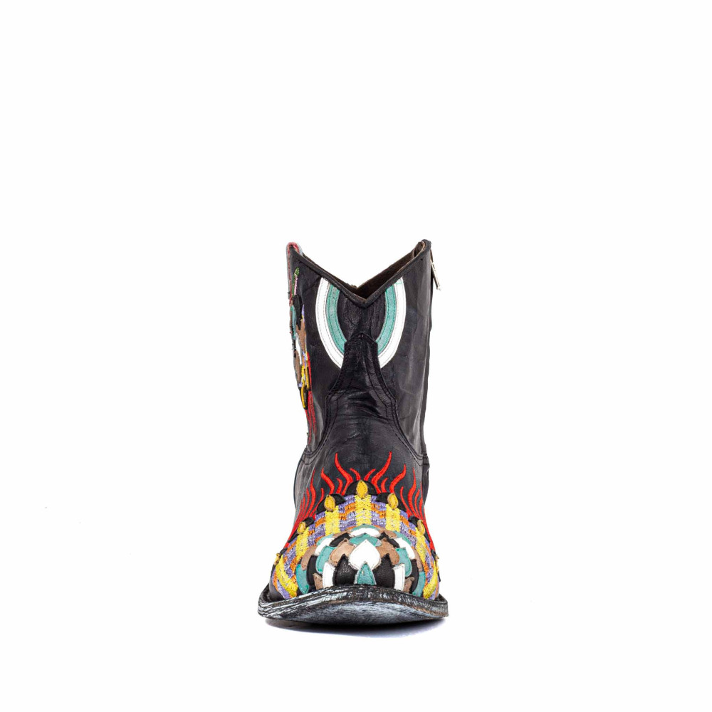Santiags noires, boots western brodées avec coeur - Formentera black - Santiags femme