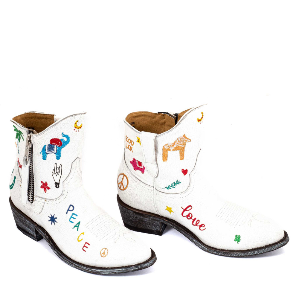 Bottines santiags blanches brodées | Paraiso white - Santiags femme