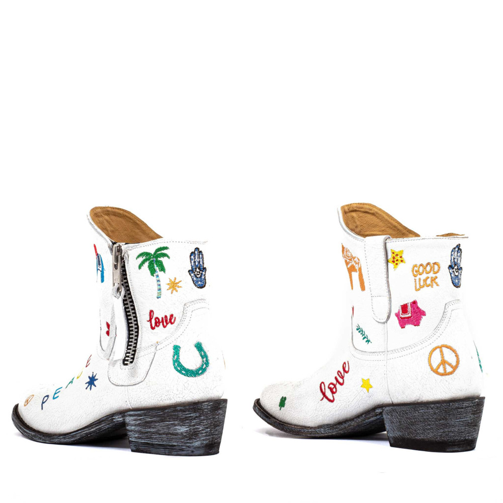 Bottines santiags blanches brodées | Paraiso white - Santiags femme