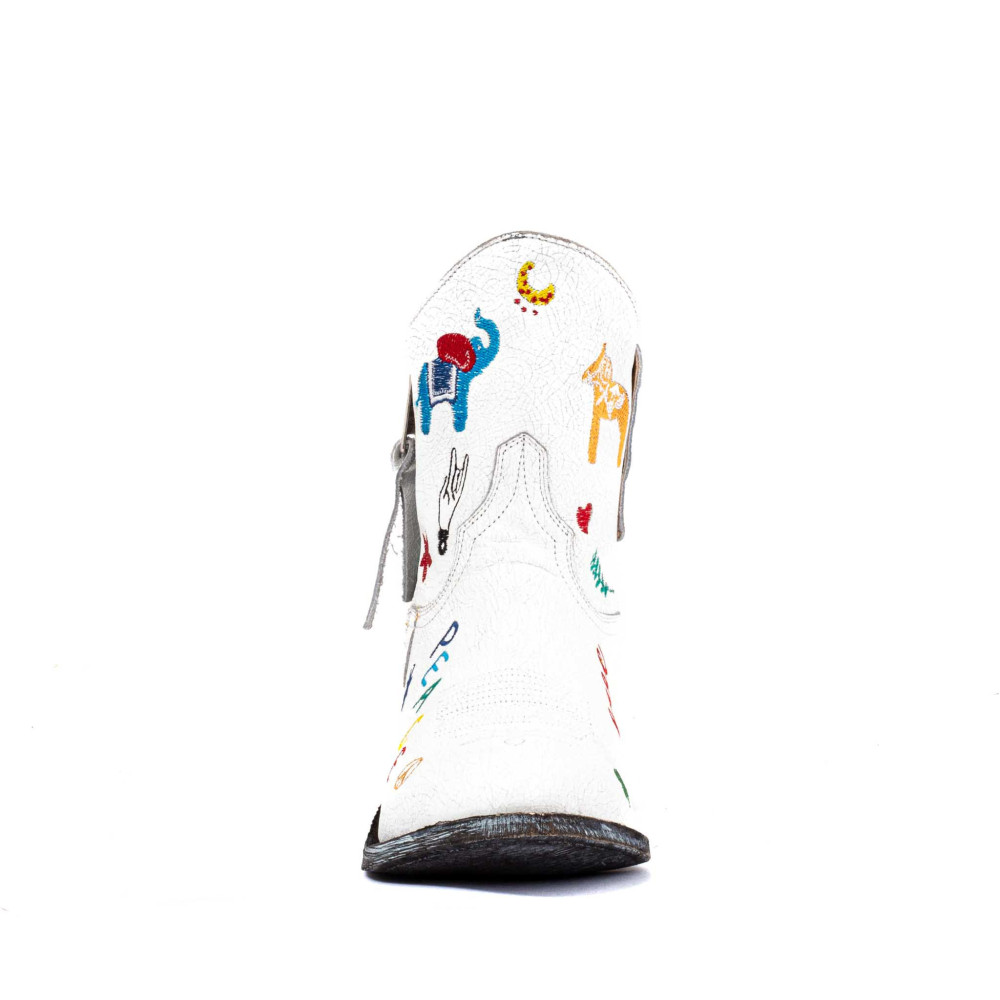 Bottines santiags blanches brodées | Paraiso white - Santiags femme