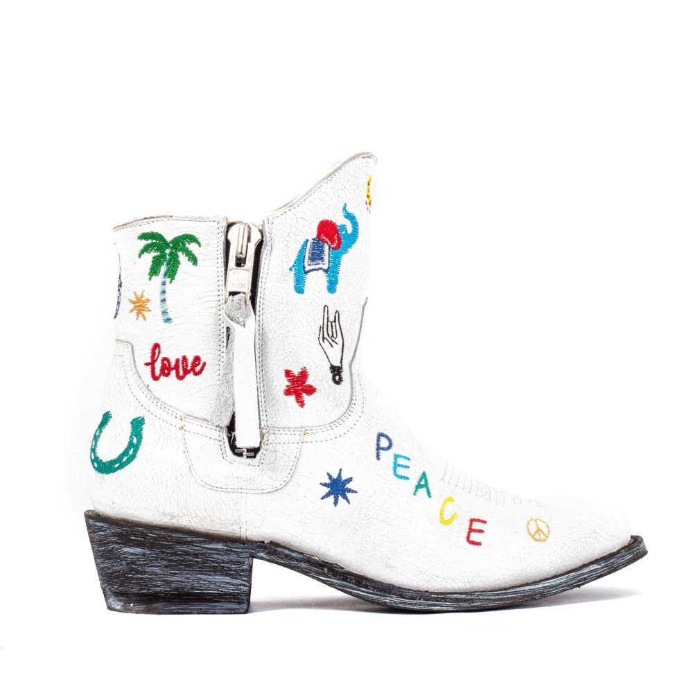 Bottines santiags blanches brodées | Paraiso white - Santiags femme