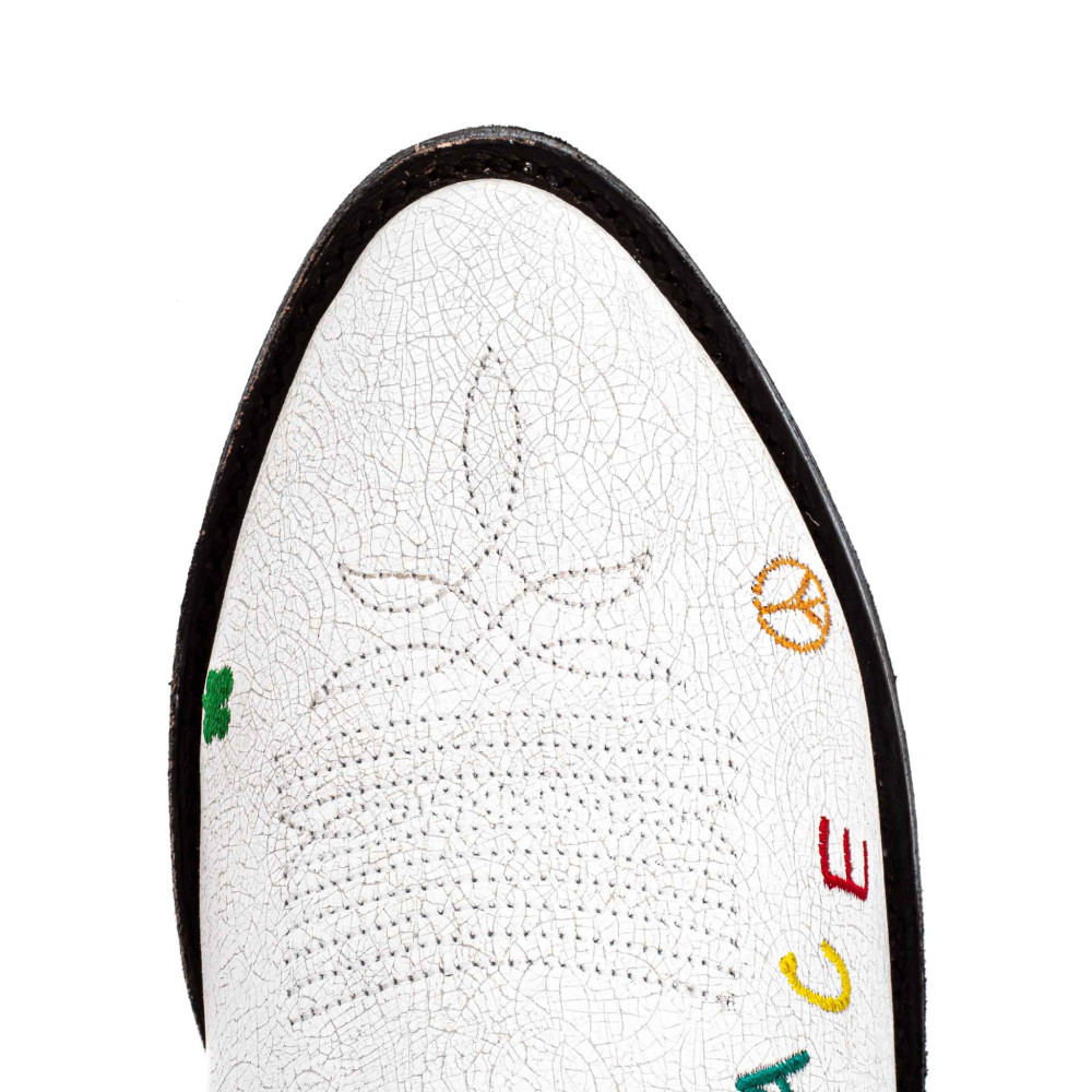 Bottines santiags blanches brodées | Paraiso white - Santiags femme