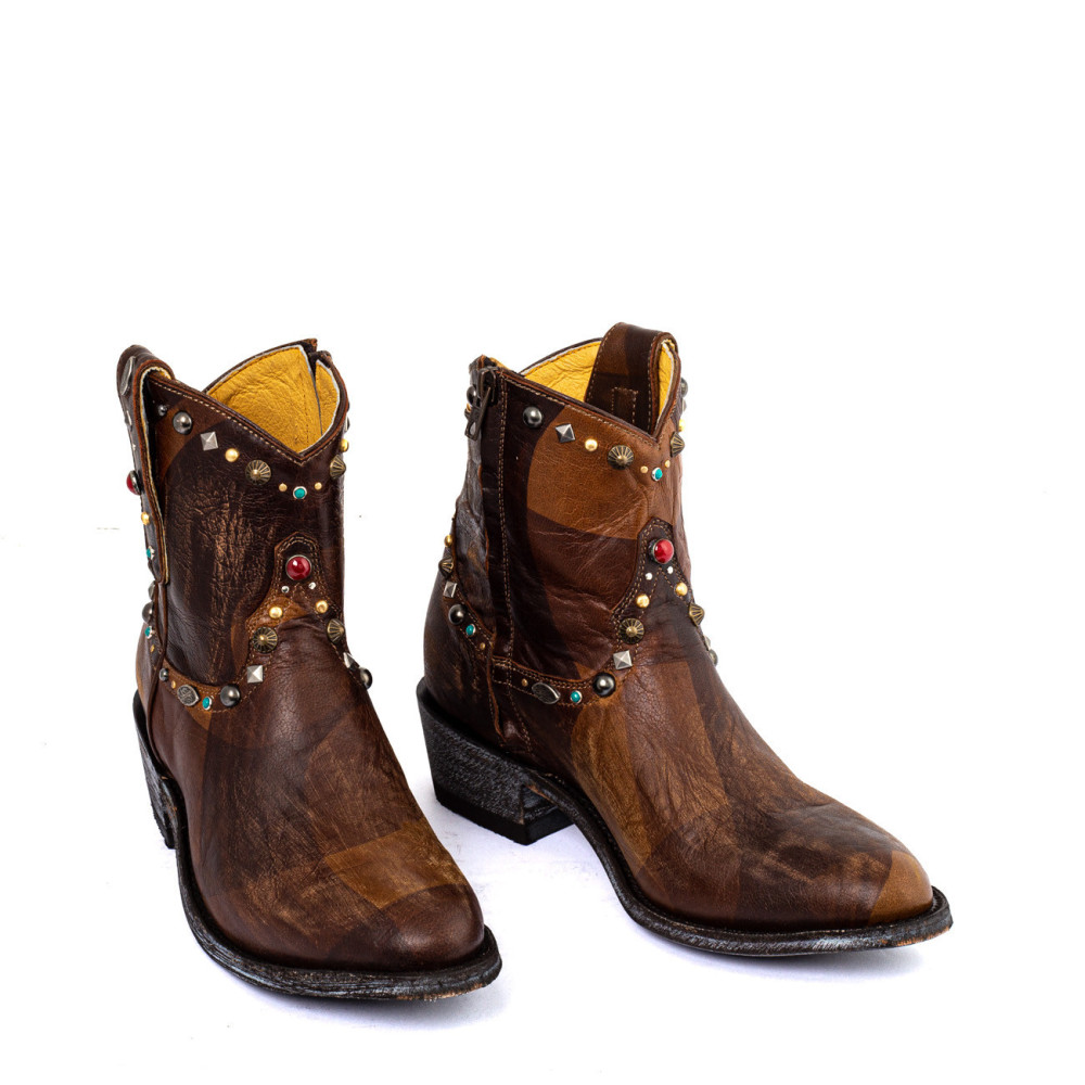 Bottines en cuir ocre avec bijoux - Zacateca twisted - Santiags Femme