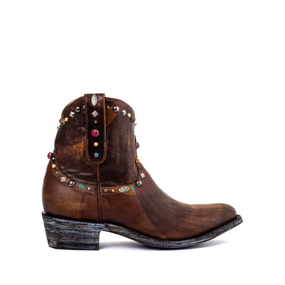 Bottines en cuir ocre avec bijoux - Zacateca twisted - Santiags Femme